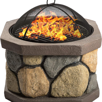 Centurion Supports Fireology BOGOTA Bold Garden and Patio Multi-function Heater, Fire Pit, Brazier and Barbecue with Eco-Stone Rock Finish and Cover