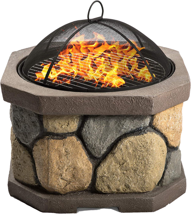 Centurion Supports Fireology BOGOTA Bold Garden and Patio Multi-function Heater, Fire Pit, Brazier and Barbecue with Eco-Stone Rock Finish and Cover