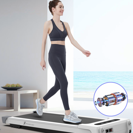 Strongology MOTIONIC WHITE Home and Office Ultra Quiet Adjustable Speed 1-8km/h Slimline 2.5HP Bluetooth Treadmill with LED Display - Grade A