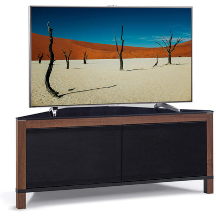 MDA Designs VOLANS Tru-Corner Remote Friendly Doors Walnut/Black Reversible Panel LCD/Plasma/LED TV up to 42" Corner TV Cabinet