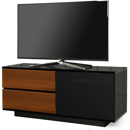 Centurion Supports GALLUS ULTRA Remote Friendly BeamThru Gloss Black with 2-Walnut Drawers 32"-55" Flat Screen TV Cabinet