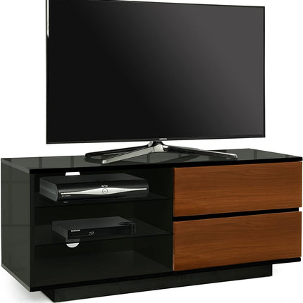 Centurion Supports GALLUS High Gloss Black with 2-Walnut Drawers for 32"-55" LED/OLED/LCD TV Cabinet - FULLY ASSEMBLED