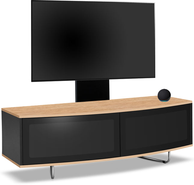 Centurion Supports Caru Black Oak Beam-Thru Remote Friendly Super-Contemporary D Shape Design 32"-65" LED/OLED/LCD TV Cabinet with Mounting Arm