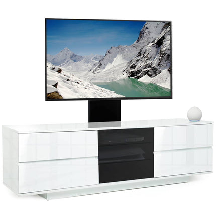 Centurion Supports AVITUS ULTRA Gloss White Remote Friendly BeamThru Door with 4-White Drawers up to 65" Flat Screen TV Cabinet with Mounting Arm