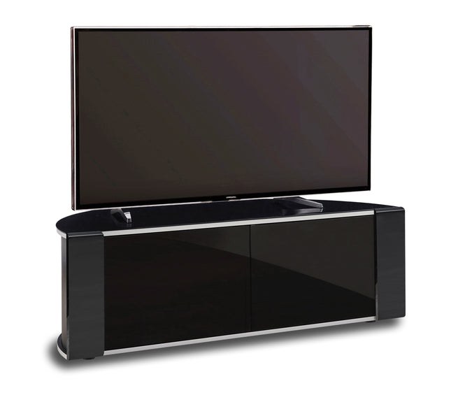 MDA Designs Sirius 1200 Remote Friendly Beam Thru Glass Door Gloss Black with Black Front Profiles up to 55" LCD/Plasma/LED Cabinet TV Stand