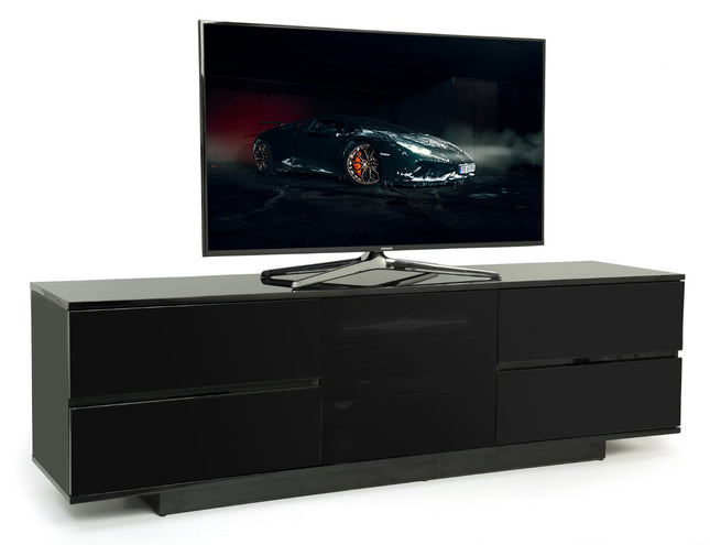 Centurion Supports AVITUS ULTRA Remote Friendly BeamThru Gloss Black with 4-Black Drawers 32"-65" Flat Screen TV Cabinet - Grade A