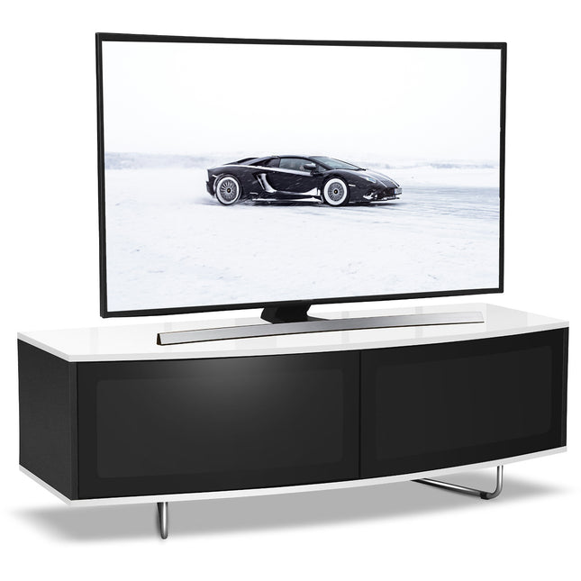 Centurion Supports Caru Gloss Black and Gloss White Beam-Thru Remote Friendly Super-Contemporary "D" Shape Design 32"-65" LED/OLED/LCD TV Cabinet - Grade A