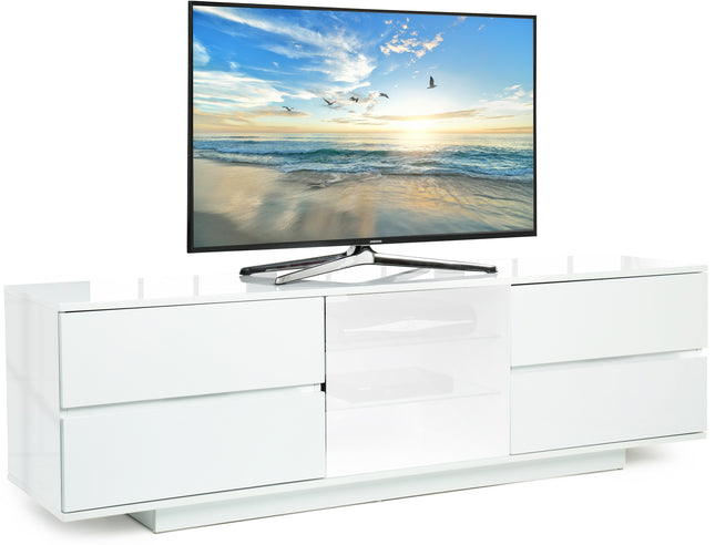 Centurion Supports AVITUS ULTRA White BeamThru Gloss Finish with 4-White Drawers and White Door 32"-65" Flat Screen TV Cabinet