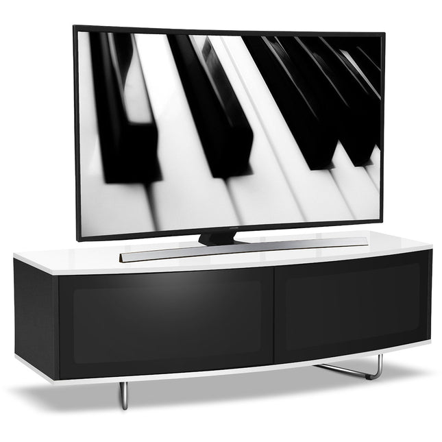 Centurion Supports Caru Gloss Black and Gloss White Beam-Thru Remote Friendly Super-Contemporary "D" Shape Design 32"-65" LED/OLED/LCD TV Cabinet - Grade A