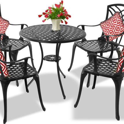 Centurion Supports OSHOWA Garden and Patio Table and 4 Large Chairs with Armrests Cast Aluminium Bistro Set - Black