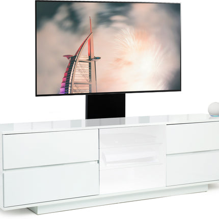 Centurion Supports AVITUS ULTRA Gloss White Remote Friendly White Door with 4-White Drawers up to 65" Flat Screen TV Cabinet with Mounting Arm