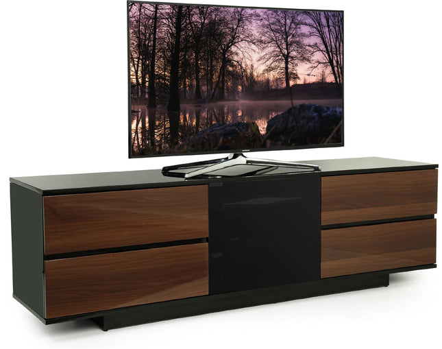 Centurion Supports AVITUS ULTRA Remote Friendly BeamThru Gloss Black with 4-Walnut Drawers 32"-65" Flat Screen TV Cabinet