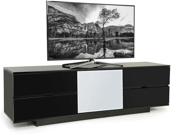 Centurion Supports AVITUS ULTRA Remote Friendly Beam-Thru Premium Black with 4-Black Drawers 32"-65" Flat Screen TV Cabinet