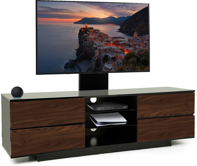 Centurion Supports AVITUS Gloss Black with 4-Walnut Drawers for up to 65" LED/LCD/Plasma TV Stand with Mounting Arm