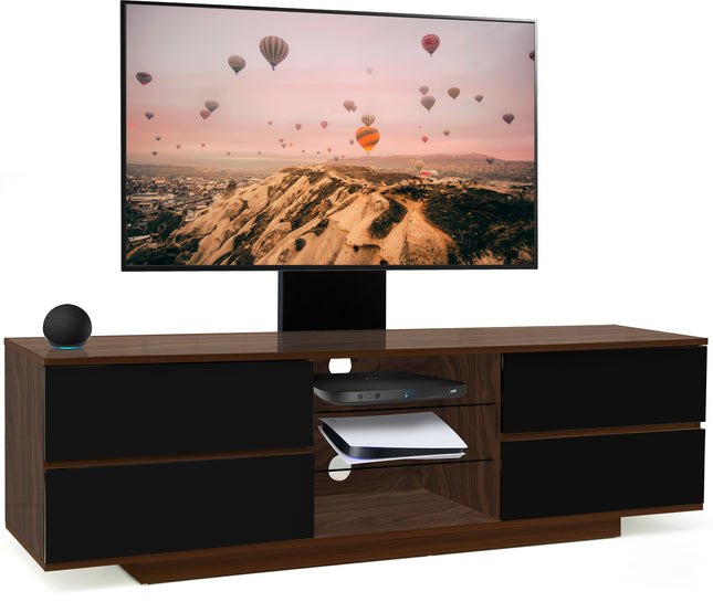 Centurion Supports Avitus Walnut with 4-Black Drawers and 3-Shelves up to 65" LED, LCD, Plasma TV Stand with Mounting Arm