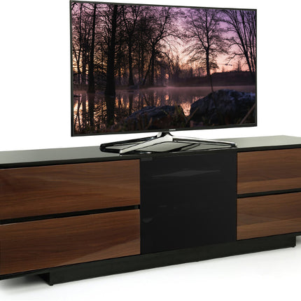 Centurion Supports AVITUS ULTRA Remote Friendly BeamThru Gloss Black with 4-Walnut Drawers 32"-65" Flat Screen TV Cabinet