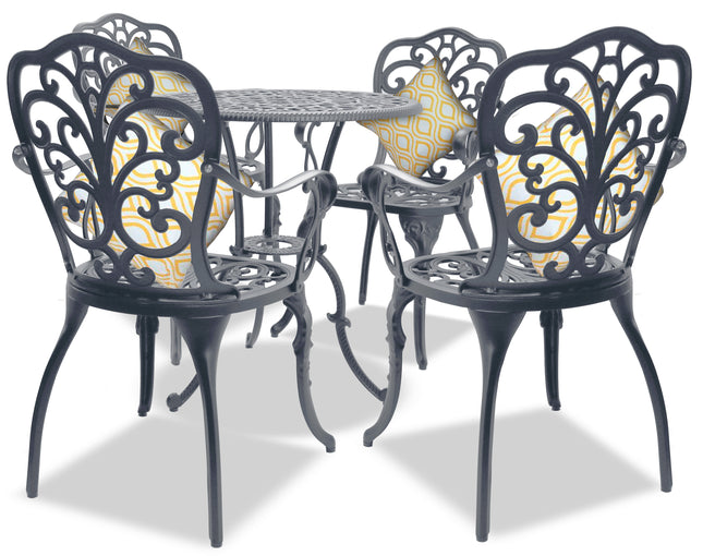 Centurion Supports BANGUI Grey Luxurious Garden and Patio Table and 4 Large Chairs with Armrests Cast Aluminium Bistro Set