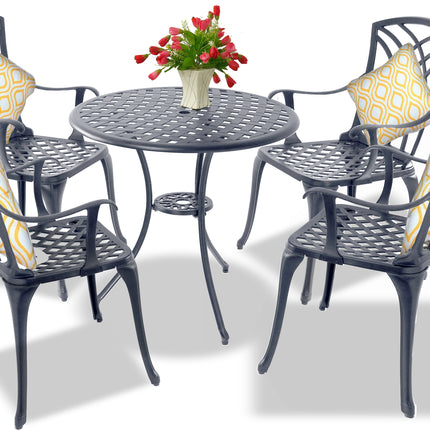 Centurion Supports OSHOWA Luxurious Garden and Patio Table and 4 Large Chairs with Armrests Cast Aluminium Bistro Set Grey