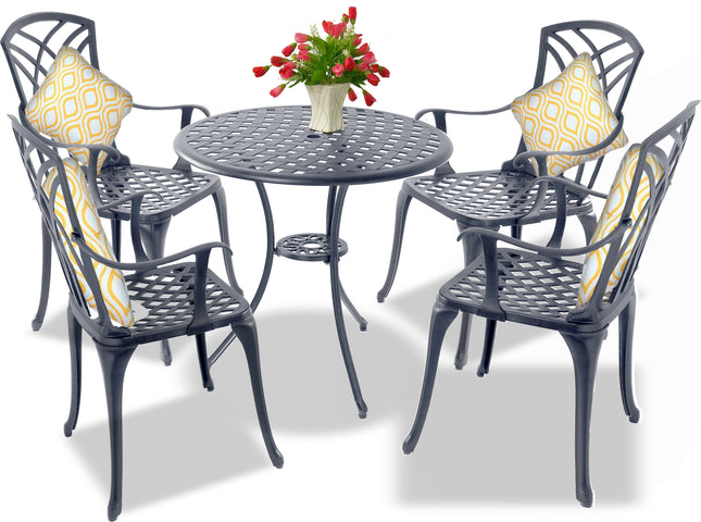 Centurion Supports OSHOWA Luxurious Garden and Patio Table and 4 Large Chairs with Armrests Cast Aluminium Bistro Set Grey