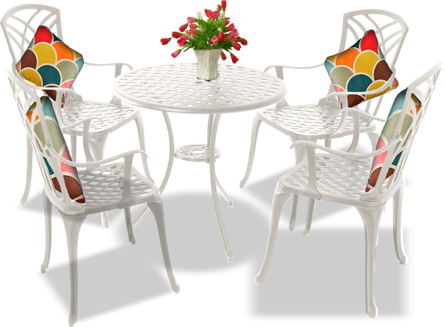 Centurion Supports OSHOWA Luxurious Garden and Patio Table and 4 Large Chairs with Armrests Cast Aluminium Bistro Set - White