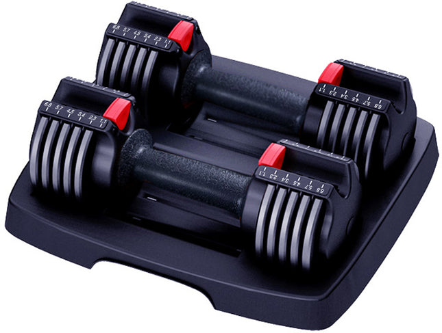 Strongology Atom15 Home Fitness Adjustable Smart Dumbbell Pair from 2.5kg to 15kg Training Weights in Black/Red