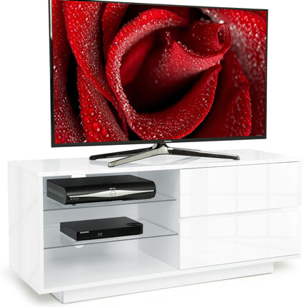 Centurion Supports GALLUS High Gloss White with 2-White Drawers for 32"-55" LED/OLED/LCD TV Cabinet - FULLY ASSEMBLED