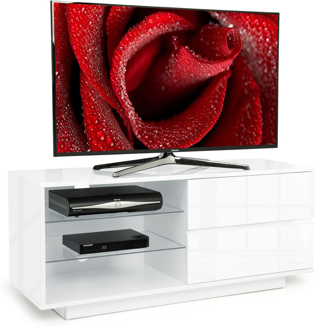 Centurion Supports Gallus Gloss White TV Stand with 2-White Drawers and 3-Shelves TV Cabinet - Grade A