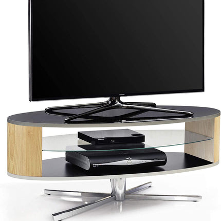 MDA Designs Orbit 1100BO Gloss Black TV Stand with Oak Elliptic Sides for Flat Screen TVs up to 55"