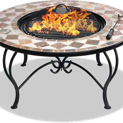 Centurion Supports Fireology KENNOCHA Extravagant Garden and Patio Heater Fire Pit Brazier, Coffee Table, Barbecue and Ice Bucket - Marble Finish