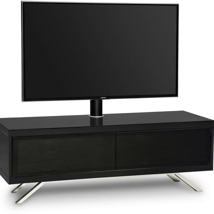 MDA Designs TUCANA 1200 HYBRID Black TV Cabinet BeamThru Remote-Friendly Doors up to 60" Flat Screen TVs with Mounting Arm