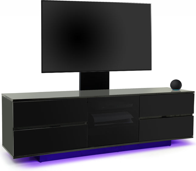 Centurion Supports Avitus ULTRA LED Gloss Black Remote Friendly Beam-Thru Door up to 65" TV Cabinet with 16 colour LED Lights and Mounting Arm