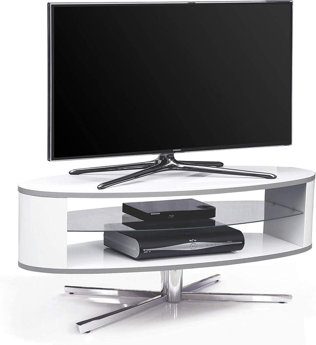 MDA Designs Orbit 1100WW Gloss White TV Stand with Gloss White Elliptic Sides for Flat Screen TVs up to 55"