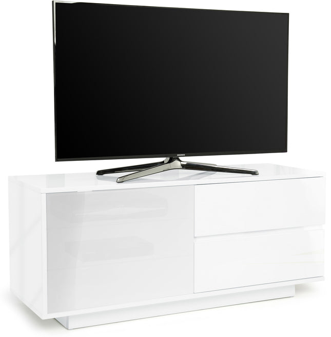 Centurion Supports Gallus ULTRA Remote Friendly BeamThru Gloss White with 2-White Drawers 32"-55" Flat Screen Cabinet TV Stand