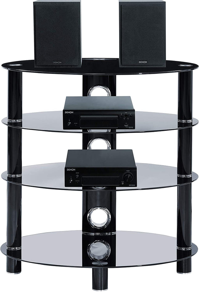 Centurion Supports HALIGON 4-Shelf Oval Premium Gloss Black Glass with Black Legs AV Rack - Grade A