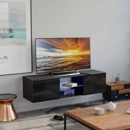 MDA Designs Ara Black Modern TV Cabinet for Flat TV Screens of up to 65” Entertainment Unit with Built-in Blue LED Lights