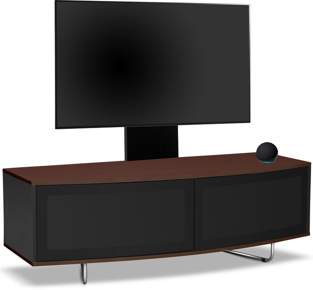 Centurion Supports Caru Black Walnut Beam-Thru Remote Friendly Super-Contemporary D Shape Design 32"-65" LED/OLED/LCD TV Cabinet with Mounting Arm