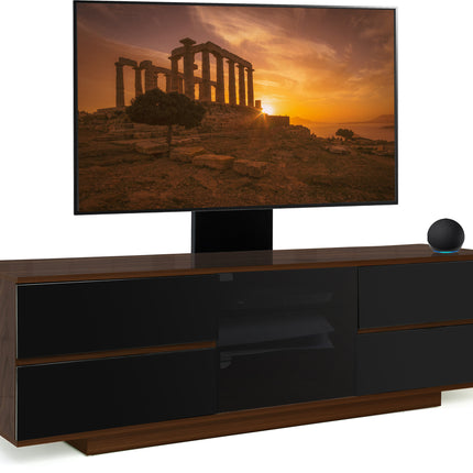 Centurion Supports AVITUS ULTRA Walnut Remote Friendly BeamThru Door with 4-Black Drawers up to 65" Flat Screen TV Cabinet with Mounting Arm