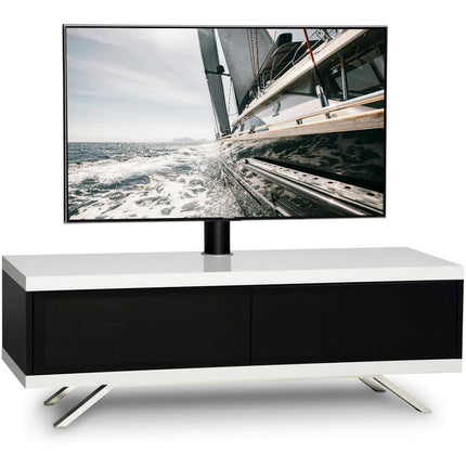 MDA Designs TUCANA 1200 HYBRID WHITE COMPLETE Beam Thru Remote-Friendly up to 60" Flat Screen Cantilever TV Cabinet