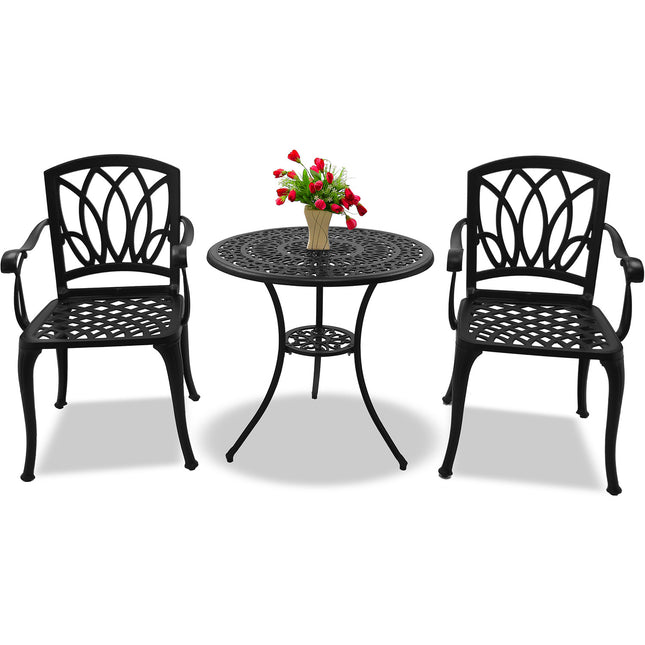 Centurion Supports POSITANO Garden and Patio Table and 2 Chairs Cast Aluminium Bistro Set - Black - Grade A