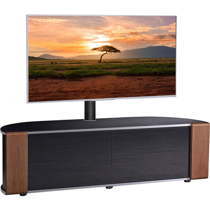 MDA Designs Sirius 1600 Cabinet with BeamThru Remote-Friendly Gloss Black with Walnut & Oak Interchangeable Trims for Flat Screen TVs up to 65" with Mounting Bracket