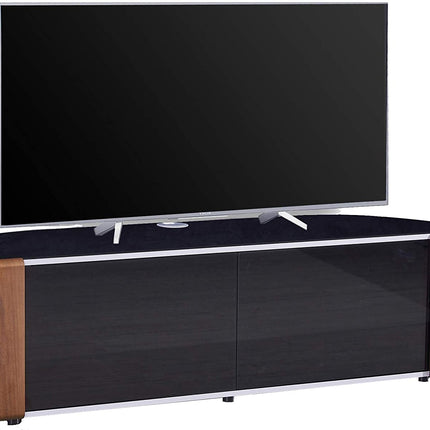 MDA Designs Sirius 1600 TV Cabinet Gloss Black Stand with BEAMTHRU Remote-Friendly Glass Door, Walnut/Oak Trims, Cable Management and Storage for LED, LCD, OLED & Plasma TVs up to 70” TV Unit