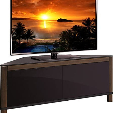 MDA Designs VOLANS Tru-Corner Remote Friendly Doors Walnut/Black Reversible Panel LCD/Plasma/LED TV up to 42" Corner TV Cabinet