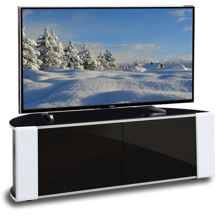 MDA Designs Sirius 1200 Remote Friendly Beam Thru Door Gloss Black with White Front Profiles up to 55" LCD/Plasma/LED Cabinet TV Stand