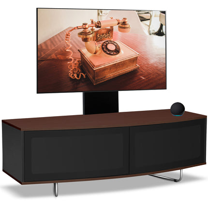 Centurion Supports Caru Black Walnut Beam-Thru Remote Friendly Super-Contemporary D Shape Design 32"-65" LED/OLED/LCD TV Cabinet with Mounting Arm