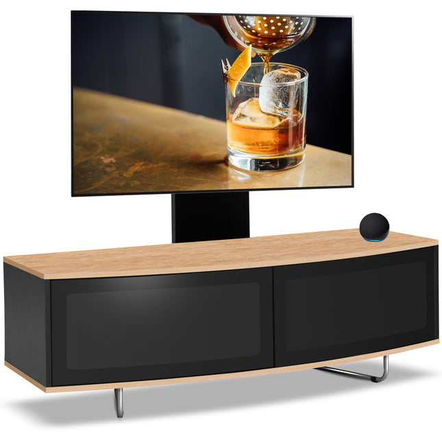 Centurion Supports Caru Black Oak Beam-Thru Remote Friendly Super-Contemporary D Shape Design 32"-65" LED/OLED/LCD TV Cabinet with Mounting Arm