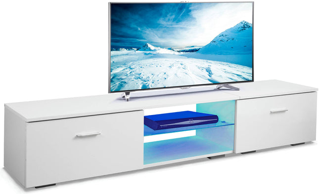 MDA Designs AVIOR White with Gloss White Doors Modern TV Cabinet for Flat TV Screens of up to 75" Entertainment Unit with LED Lights