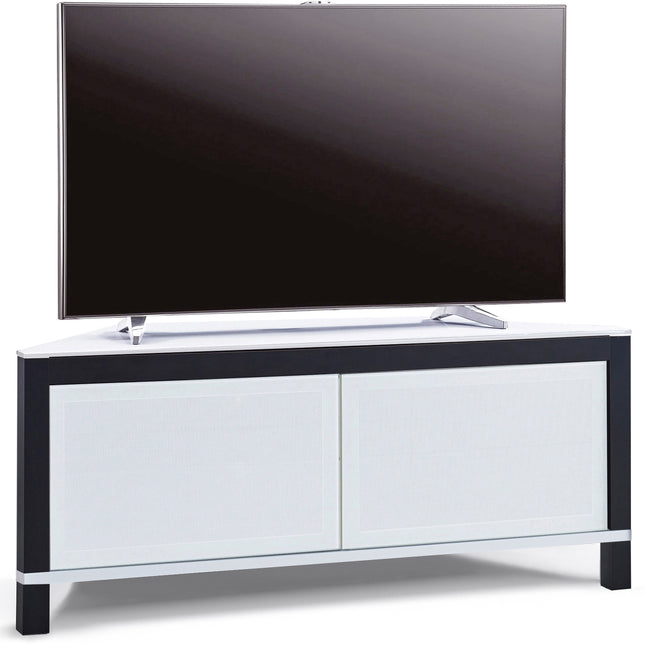 MDA Designs VOLANS Tru-Corner Remote Friendly Doors White/Black Reversible Panel LCD/Plasma/LED TV up to 42" Corner TV Cabinet