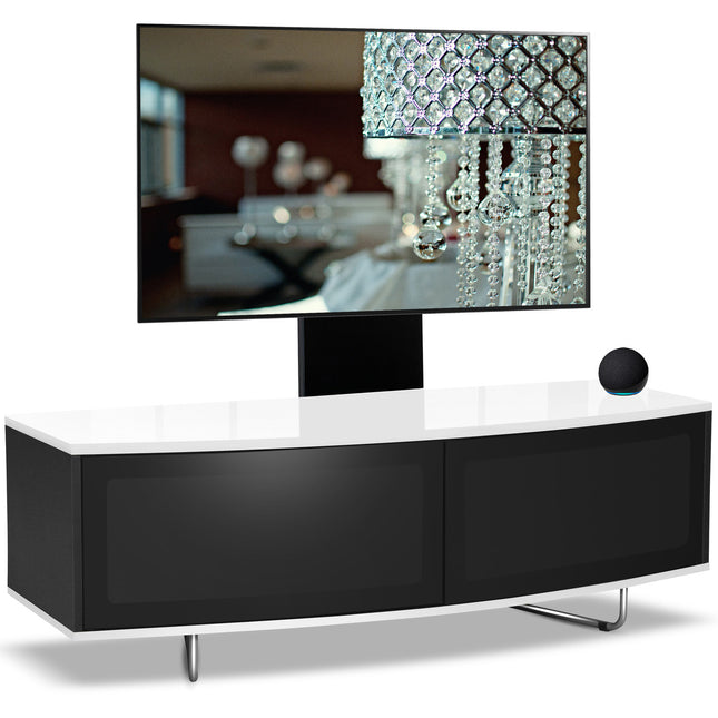 Centurion Supports Caru Black White Beam-Thru Remote Friendly Super-Contemporary D Shape Design 32"-65" LED/OLED/LCD TV Cabinet with Mounting Arm