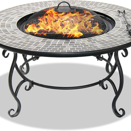 Centurion Supports Fireology GINESSA Sumptuous Garden and Patio Round Heater, Fire Pit, Brazier, Coffee Table, Barbecue and Ice Bucket with Mosaic Ceramic Tiles