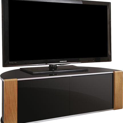 MDA Designs Sirius 1200 Black with Remote Friendly Beam Thru Glass Door and Walnut/Oak Profiles for up to 55" LCD/Plasma/LED Cabinet TV Stand